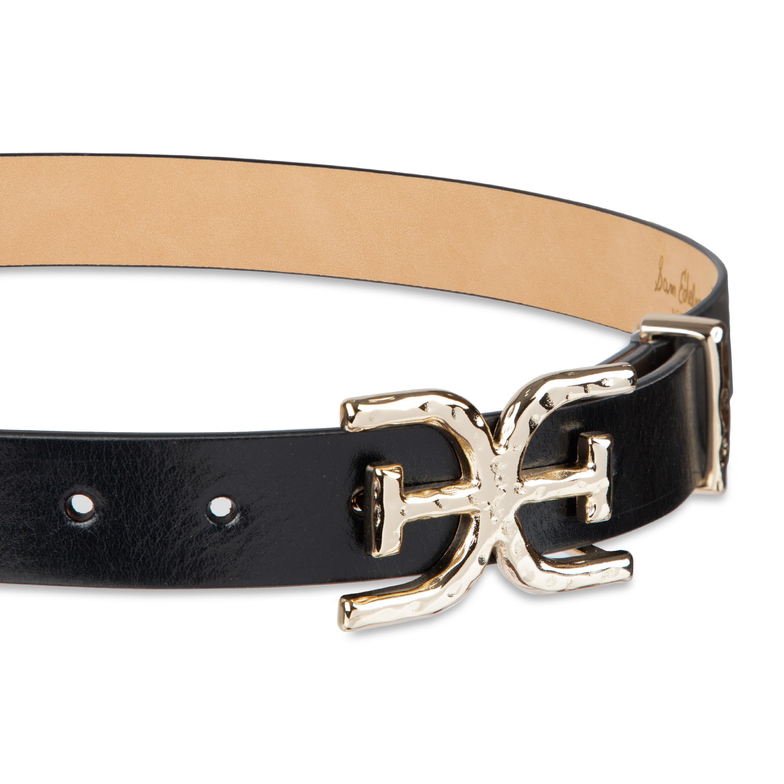 Sam Edelman Women's Double-e Plaque Logo Hammered Buckle and Loop Leather Belt for Jeans, Dresses and Trousers - Image 3