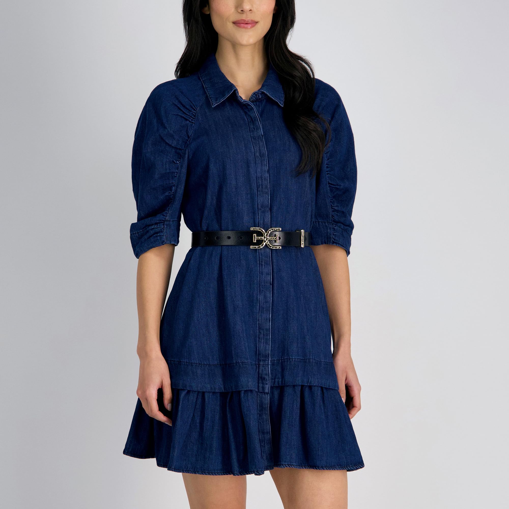 Sam Edelman Women's Double-e Plaque Logo Hammered Buckle and Loop Leather Belt for Jeans, Dresses and Trousers - Image 6