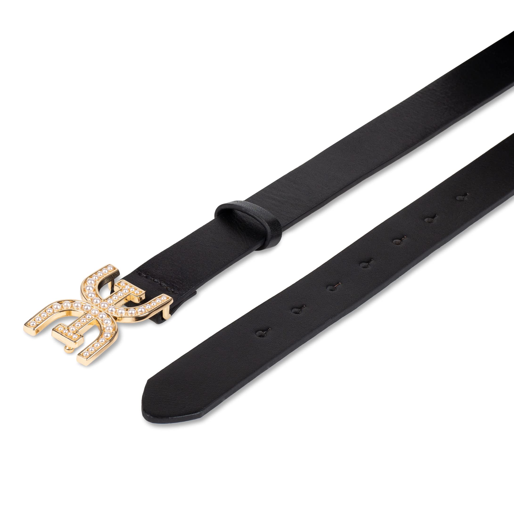 Sam Edelman Women's Imitation Pearl Embellished Double-E Logo Plaque Buckle Leather Belt for Jeans, Dresses and Trousers - Image 5